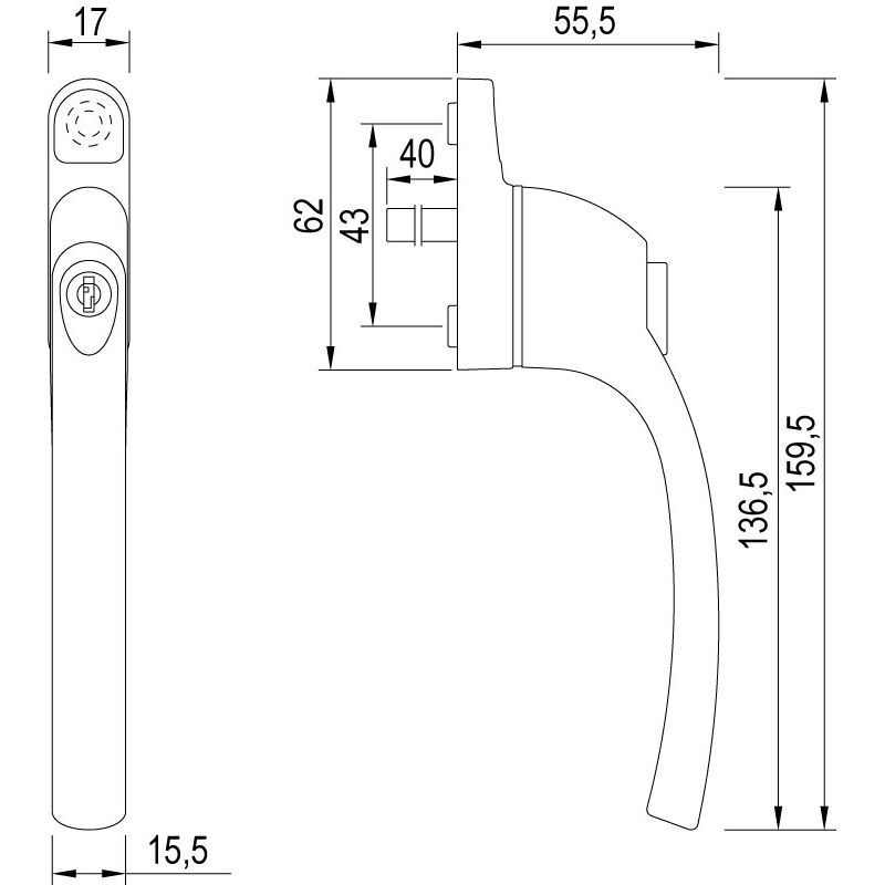 greenteQ Fenstergriff FG50.S.ZD gerade abschließbar - inkl. Schrauben product photo BIGSKZ L