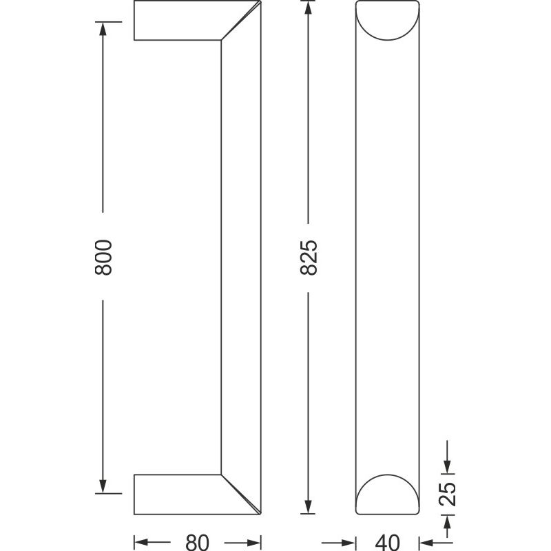 greenteQ dveřní madlo TG31.ER.GSG 825/800/80 nerez jemný mat včetně upevnění 15.EU H/K/A 2x45mm fotografie výrobku BIGSKZ L