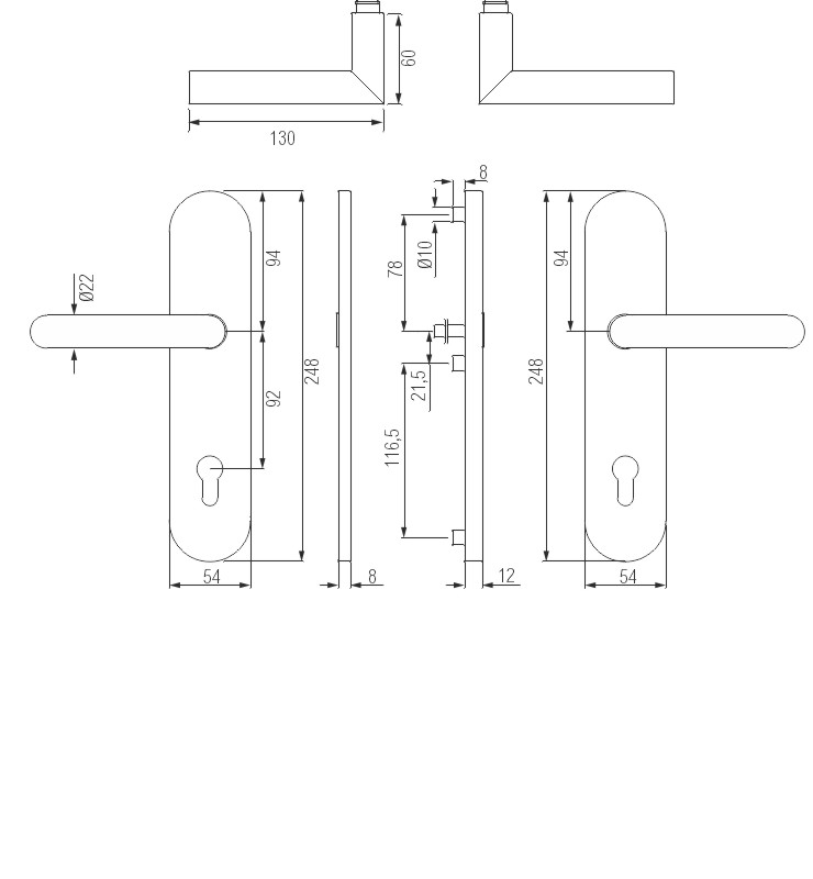 greenteQ Front entrance door-protection lever handle	set DG61.S216.AL.RAL9016.NS Aluminium product photo BIGSKZ L