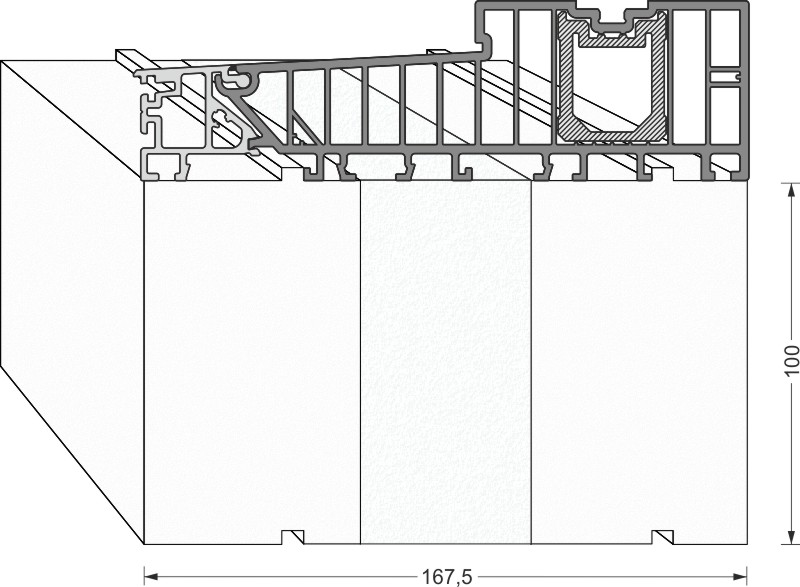 greenteQ aljzatszigetelő profil emelő/tolóajtó 2350x100/103x168,5, maratott, PVC bevonat nélkül a Siegenia Ecopass 171 mm-es rendszeréhez termékfotó BIGANW L